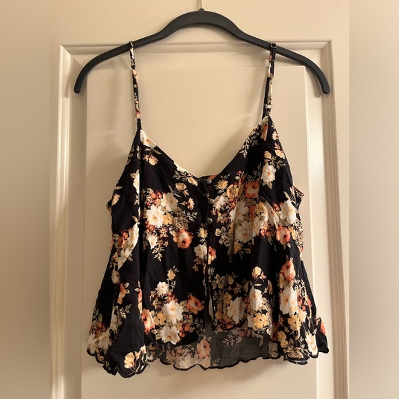 Free People Black Floral Flowy Tank Top Size XS - Picture 2 of 3